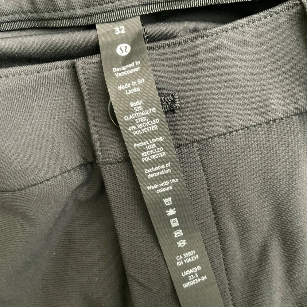 Lululemon Commission Slim Fit Pant 32 Black Warpstreme Five Pocket LM5AQHS
